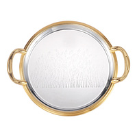 Plateau en métal décoratif à motif arabesque de style islamique marocain avec poignées pour cadeau de Ramadan, de l'Aïd et vaisselle de table