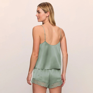 Set Pigiama Estivo da Donna Personalizzato in Pura Seta di Gelso 100%, Sexy con Scollo a V, Canotta e Pantaloncini in Seta - Product Image 2