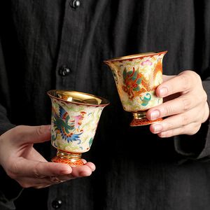 Tasse Maître en Céramique <span class=keywords><strong>Émaillée</strong></span> Faite à la Main, Motif Dragon et Phénix, Lampe de Table, Service à Thé, Cadeau de Mariage, Tasse à Thé Maître - Product Image 4