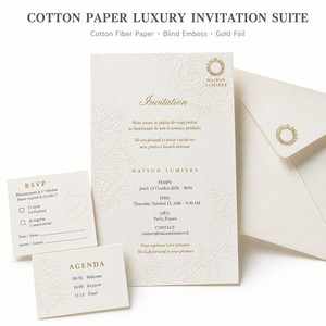 Kunstpapier Luxus-Einladungskarte mit Umschlag, RSVP und Agenda, Maßgefertigt Französisch-Englisch Zweisprachig, Geringe Mindestbestellmenge, <span class=keywords><strong>Seminar</strong></span>-Set - Product Image 1