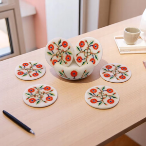 White Mable <b>Stone</b> Coaster Set with Polished Inlay Work Premium <b>Stone</b> <b>Crafts</b> - Product Image 4