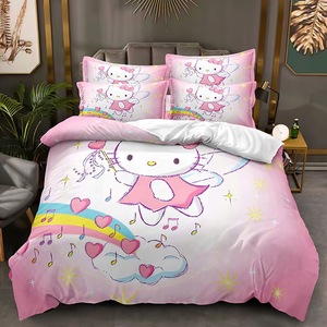 Thương Mại Nước Ngoài 3D In Ấn <span class=keywords><strong>Hello</strong></span> <span class=keywords><strong>Kitty</strong></span> Polyester Comforter Duvet Quilt Bao Gồm Gối Giá Rẻ Bộ Đồ Giường Màu Hồng Thiết Lập Nhà Cung Cấp - Product Image 3