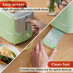 2 Slice Electric <b>Toaster</b> Ribbed Bread Maker Stainless Steel Housing Mechanical Timer Removable Crumb Tray for Home Hotel - Product Image 2