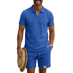 Ensemble décontracté <span class=keywords><strong>homme</strong></span> <span class=keywords><strong>été</strong></span> 2026 en 100 % polyester avec étiquette tissée, polo à manches courtes et short – Vêtements pour hommes - Product Image 2