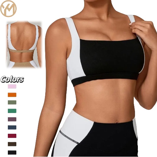 Yimo Women Blocking Double Shoulder Strap Backless Yoga Tops Lady Sleeveless Gather Sport Vests Female Shockproof Running Tops