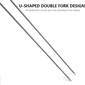 Accesorios para Parrilla, Brochetas Dobles de Acero Inoxidable en Forma de U, Brochetas para Barbacoa <span class=keywords><strong>con</strong></span> Mango de Madera para Acampar al Aire Libre - Product Image 3
