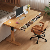 Escritorio de Computadora con Superficie de Madera de Caucho, Estilo Minimalista Moderno para Oficina en Casa, Equipado con Cajones y Altura Ajustable