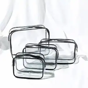 Akzeptieren Sie benutzer definierte Logo klare transparente PVC-Kosmetik taschen Make-up-Tasche für Reise-Toiletten artikel mit Reiß verschluss große Lager Menge Mix Farben
