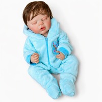 Boneka Bayi Reborn 20 Inci, Vinyl Lembut, Dilukis Tangan, Realistis, Boneka Bayi Baru Lahir Tertidur, Set Pink, Pakaian Biru, Hadiah Y-Z028