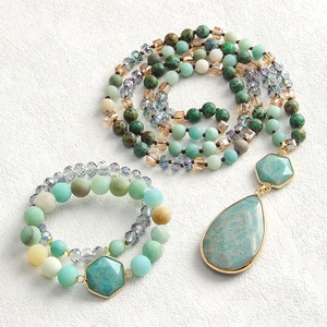 Primavera moda bohemio estilo Retro hexágono piedra Natural cristal collar largo 2 uds pila pulsera conjunto de joyería - Product Image 2