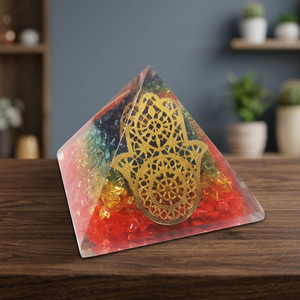 Pyramide d'Orgone Superposée 7 Chakras Faite à la Main, Figurine de Fatima en Pierres Semi-Précieuses, Artisanat en Pierres Semi-Précieuses, Mascotte Feng Shui, Guérison, 75mm - Product Image 3