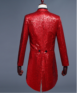 男士金色红色蓝色黑色亮片修身燕尾服舞台歌手舞会礼服服装婚礼新郎西装外套表演服装 - Product Image 2