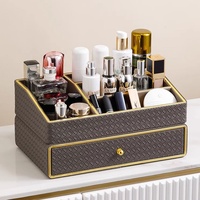 Luxueux assemblage maquillage cosmétique divisé boîte de rangement organisateur avec tiroir en cuir maquillage organisateur pour coiffeuse