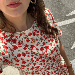 Phụ Nữ Của Màu Đỏ Ditsy Hoa O Cổ Ngắn Tay Áo Mùa Hè Giản Dị Đảng Dress <span class=keywords><strong>Parisian</strong></span> Chic Được Trang Bị Mini Bên Tie Bọc Ngọt Ngào Tự Nhiên - Product Image 3