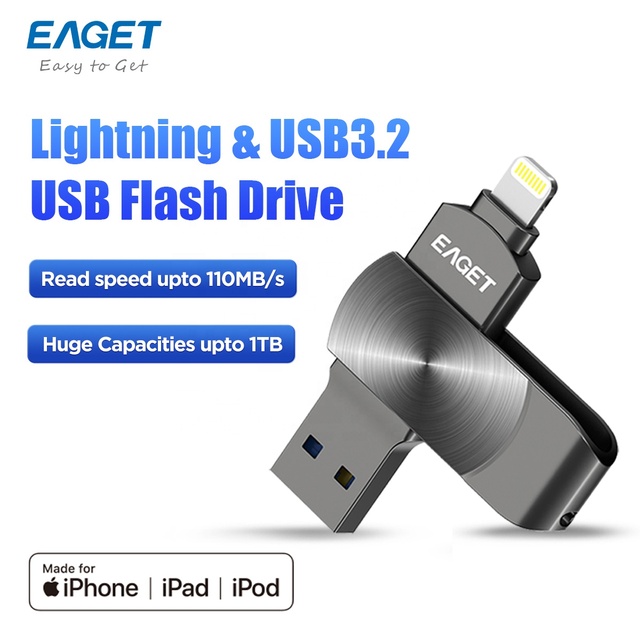 EAGET 64/128/256GB USB Stick 3.2 Pen Drive for Laptop Phone Dual-interface Pendrive Usb Flash Disk MFI Memoria USB Flash Drive
