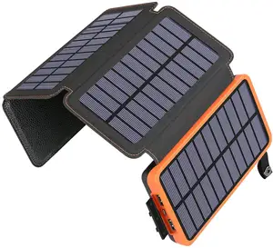 Casun banco de energia solar dobrável à prova d'água, alta capacidade, 20000mah, carregamento rápido, sem fio, carregador solar com lanterna