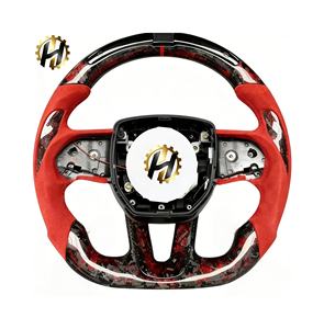 พวงมาลัยหนังดีไซน์ 4 ก้าน คาร์บอนไฟเบอร์สั่งทำพิเศษ พร้อมตะเข็บสีแดง สำหรับ <span class=keywords><strong>Dodge</strong></span> Durango <span class=keywords><strong>Charger</strong></span> ปี 2015-2023 - Product Image 1