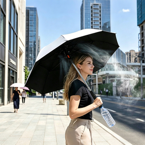 Sombrilla con ventilador y rociador de agua, portátil, recargable, parasol refrescante con niebla, para playa, viajes, golf y actividades al aire libre. - Product Image 6