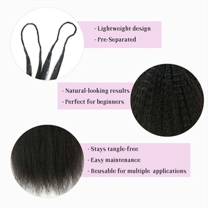 Extensions de cheveux humains pré-bouclées <span class=keywords><strong>Kinky</strong></span> <span class=keywords><strong>Straight</strong></span> pour crochet, installation facile, cheveux brésiliens Remy sans trame, fournisseur de cheveux en vrac pour tressage - Product Image 3