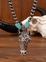 Collier pendentif avec initiales aztèques en argent antique avec pierre turquoise bleue occidentale accessoire de mode de style rétro vintage pour femmes