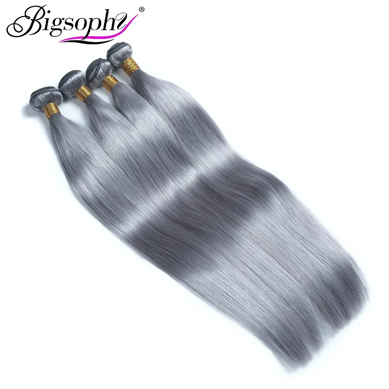 Wholesale Cheap Raw Unprocessed Virgin Brazilian Human Hair Weaves Ombre Silver Grey Silky Shine Straight Hair Bundles For Women