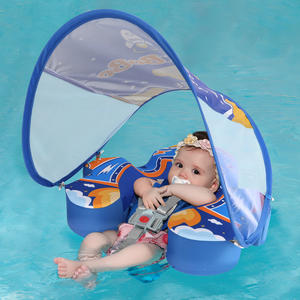 Flotador De Natación Para Bebé Swimbobo Azul De PVC Sin Inflar Con Asiento Y Toldo Para Piscina De Verano - Product Image 1