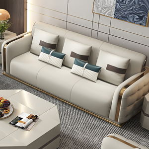 Sofá Chesterfield de Cuero Moderno y Lujoso para Sala de Estar, Juego de Muebles con Decoración de Acero Inoxidable Dorado, Sofás de 1, 2 y 3 Plazas - Product Image 4