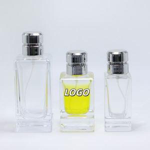 High Quality 50ml Clear Glass Perfume Bottles Empty Transparent Glass Parfum Bottle <b>Silver</b> Lid Screen Printing Eco-friendly - Product Image 1