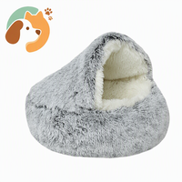 Lit pour chat en peluche semi-fermé, lit pour chien, tanière ronde pour animaux de compagnie, 4 tailles 40/50/65/80 cm, 8 couleurs