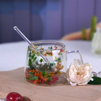 Tasse à fleurs en verre isolé double à haute résistance à la température pour la maison avec cuillère Tasse en verre résistant à la chaleur