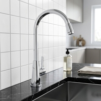 Robinet de cuisine contemporain en alliage de zinc chromé, monocommande eau froide, col de cygne orientable à 360 degrés, à poser sur comptoir