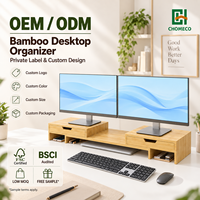 Support d'écran en bambou réglable, organiseur de bureau, étagère de bureau double écran avec tiroir de rangement pour la maison et le bureau