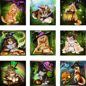 5D fai da te Diamond Painting Full Drill gatto arancione con cappello da strega ricamo fatto a mano decorazione per la casa mosaico di arte creativa - Product Image 3