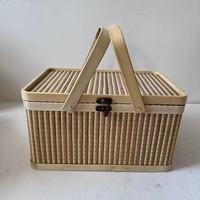 Panier en bambou écologique, boîte à lunch en bambou, panier de pique-nique vintage, boîte cadeau en bambou tissé