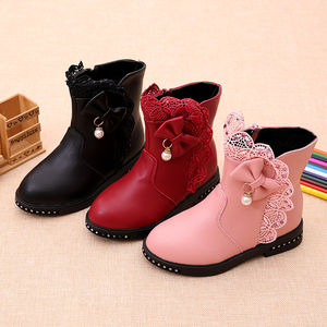 Warme Winterstiefel für Kinder Mädchen Prinzessinnen-Stiefeletten mit Rüschen, Schleife, Perlen Modische Abendschuhe - Product Image 1