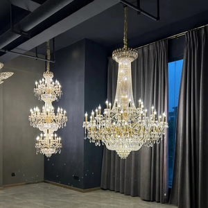 Fancy Luxury Gold High Ceiling Light With Candle Hotel Lobby Empire K9 <strong>Crystal</strong> Hanging Lamp <strong>Chandelier</strong> Royal - Product Image 5