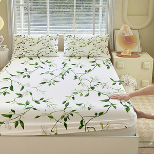 Parure de lit 100 % fibre de bambou, imprimé floral, trois pièces, drap-housse élégant et durable, ensemble de draps-housses pour lit double - Product Image 4