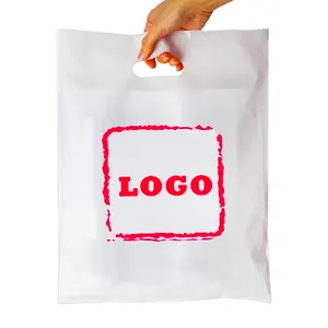 Logo baskı ile özelleştirilmiş büyük boy kalıp kesim plastik pe kalınlığı beyaz taşıyıcı hediye perakende plastik alışveriş çantaları