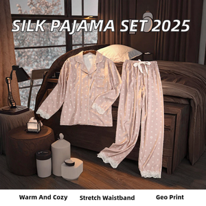 Ensemble de pyjama thermique géométrique pour femmes, taille élastique, respirant, séchage rapide, été, automne, hiver, manches longues, vêtements de nuit en polyester - Product Image 2