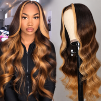 Perruques brésiliennes 13x4 Body Wave avec mèches, en cheveux humains vierges, avec dentelle frontale suisse HD transparente pour femmes noires