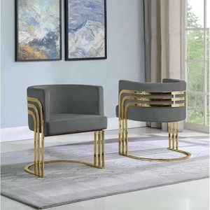 Fauteuil de salon contemporain en cuir PU gris avec structure en acier inoxydable doré pour salon ou usage commercial - Product Image 1