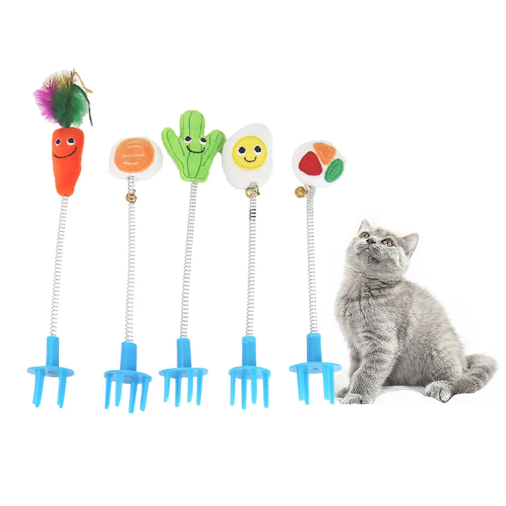 Amazon Hot Sale custom eco friendly funny cute luxury interactive feather pet cat stick spring toy teaser cat plush toys