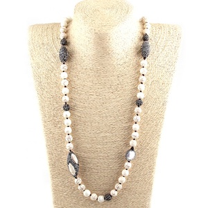 10MM Natural <strong>Black</strong> Agate Stone Beads Knotted <strong>Necklace</strong> Handmade Paved Freshwater <strong>Pearl</strong> Beads Long <strong>Necklace</strong> - Product Image 3