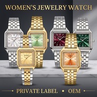 Montre carrée pour femme OEM à marque privée, style hip-hop, avec lunette sertie de diamants, mouvement à quartz, argentée, fabricant de montres-bijoux personnalisées pour femme