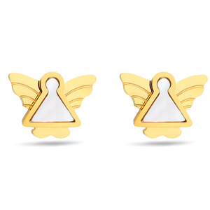 Angel <b>Stud</b> <b>Earrings</b> 12mm Gold With Shell Inlay Stainless Steel For Women Gift Jewelry - Product Image 1