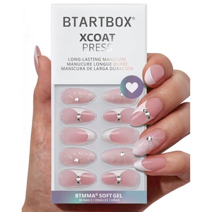 BTARTBOX XCOAT Faux Ongles 3D à Presser avec Strass Vente en Gros Amande Moyenne Luxe Gel Doux French 3D Faux Ongles Tips - Product Image 1