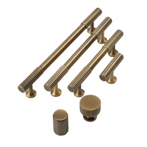 Cabinet <strong>Door</strong> Handle Modern Tapered Base Drawer Pure Brass Handle Cylindrical Vertical Knurled Stripe Furniture <strong>Door</strong> Handle - Product Image 1
