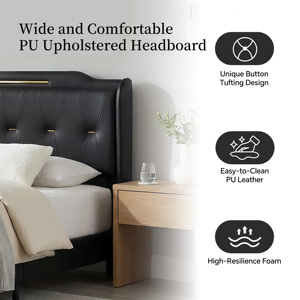 Lit plateforme moderne en cuir réglable King Size avec tête et pied <span class=keywords><strong>de</strong></span> lit à volants, rembourrés en PU - Design élégant - Product Image 4