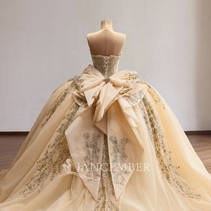 Robe de bal élégante Rsm261029 en tulle champagne avec appliques de sequins dorés et paillettes, style princesse, pour Quinceañera et concours de beauté Jancember - Product Image 6