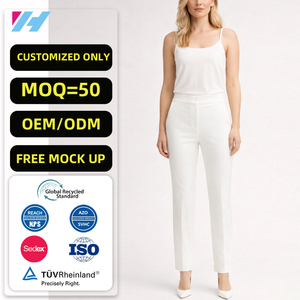 <span class=keywords><strong>Pantalon</strong></span> droit <span class=keywords><strong>blanc</strong></span> taille haute pour <span class=keywords><strong>femme</strong></span>, style décontracté, idéal pour l'été – Vente en gros, personnalisable - Product Image 1
